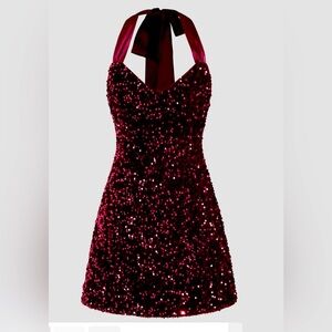 Maroon sequined halter dress